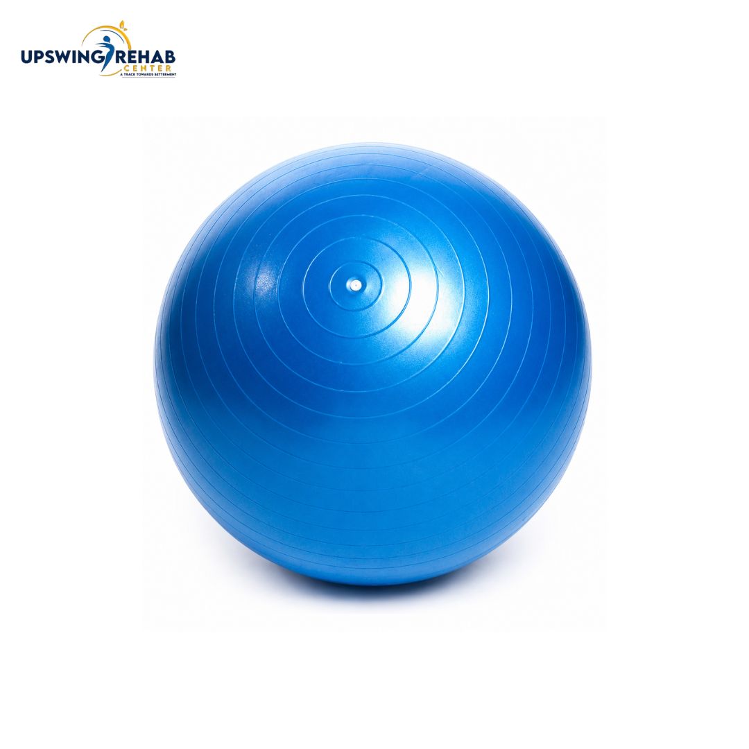 Blue 65cm anti-burst gym ball for physiotherapy core strengthening and balance training – Upswing Rehab Centre Pakistan