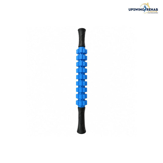Upswing Rehab Centre Massager Stick – Blue segmented muscle roller with ergonomic non-slip black handles for deep tissue pain relief in Pakistan"