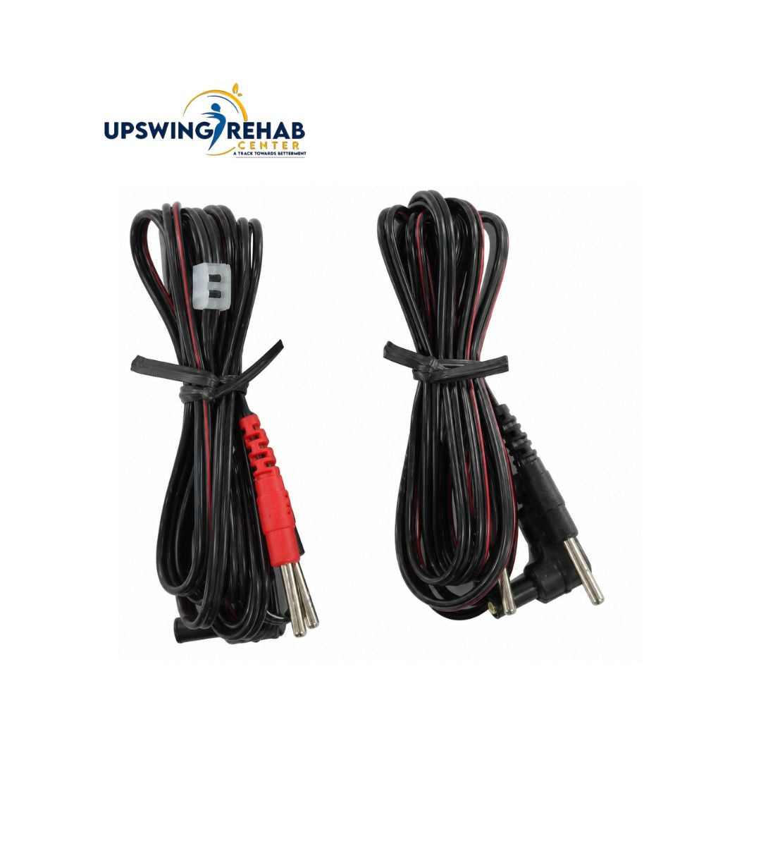 Two electrical cables with connectors on a white background, branded 'Upswing Rehab'.